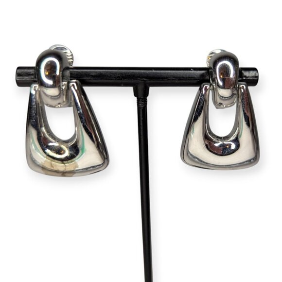 Monet Signed Silver Tone Door Knocker Clip on Earrings - Picture 1 of 9